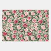 Rosa rote grüne Rosen Floral Junggesellinnenabschi Geschenkpapier Set (Vorderseite)