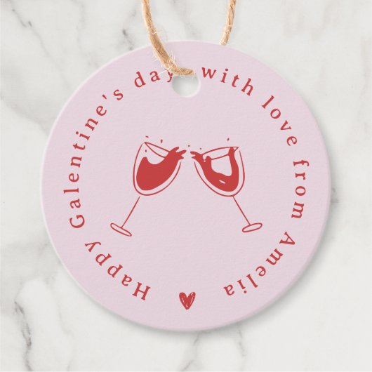 Rosa Rote Hand gezeichneter Galentinstag Geschenkanhänger (Vorderseite)