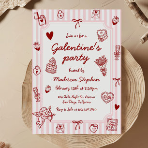 Rosa rote handgezeichnete Galentine's-Party Einladung