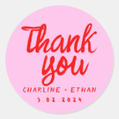 Rosa Rote Handschrift Hochzeitsticker Runder Aufkleber (Vorderseite)