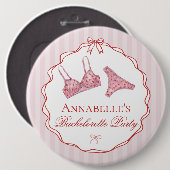 Rosa & Rote Herz Wäsche Dusche Junggesellinnenabsc Button (Vorne & Hinten)