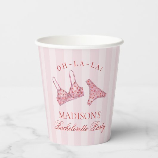 Rosa & Rote Herz Wäsche Junggesellinnenabschied Sl Pappbecher (Rückseite)