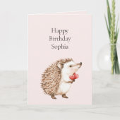 Rosa Rote Herzen Igel Geburtstag Karte (Vorderseite)