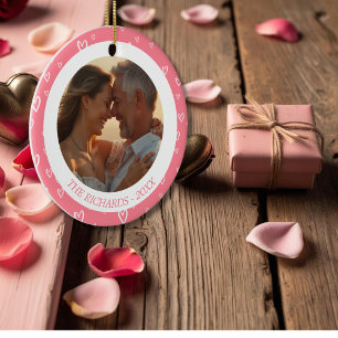 Rosa rote Herzen mit Personalisiertem Foto-Design Keramik Ornament
