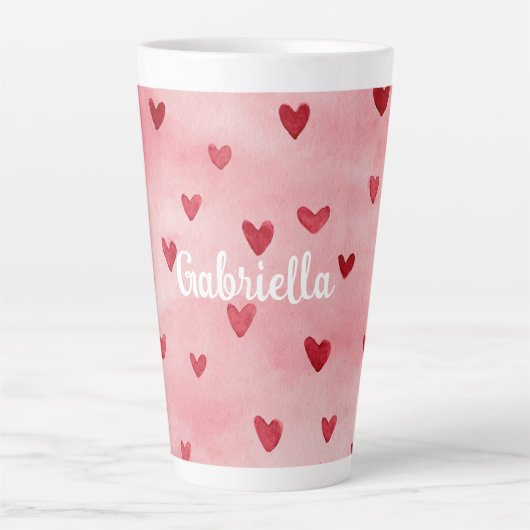 Rosa rote Herzen Name Milchtasse (Vorderseite)