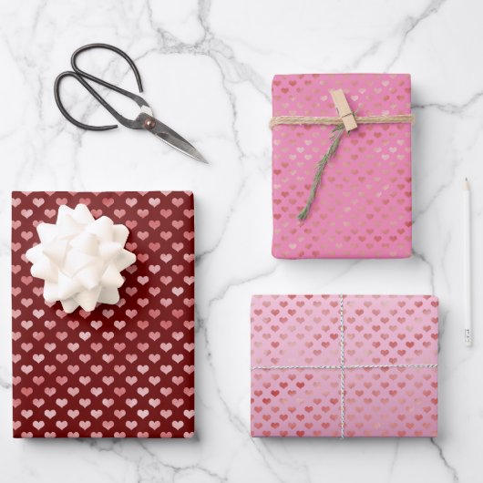 Rosa Rote Herzen Ombre Geschenkpapier Set (Vorderseite)