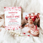 Rosa rote Herzen Süß Ein Valentine Erster Geburtst Einladung