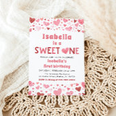 Rosa rote Herzen Süß Ein Valentine Erster Geburtst Einladung