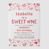 Rosa rote Herzen Süß Ein Valentine Erster Geburtst Pergament Einladungen (Vorderseite)