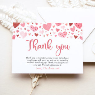 Rosa rote Herzen Valentinstag Schatz Baby Shower Dankeskarte