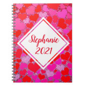 rosa rote Herzmuster Glitzer Monogram Name Notizblock (Vorderseite)