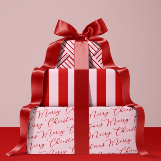 Rosa rote, klassische Streifen Geschenkpapier Set