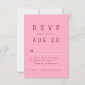 Rosa Rote Moderne Chic Einfache Typografie Hochzei RSVP Karte (Vorderseite)