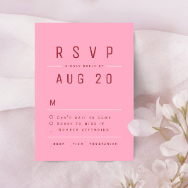 Rosa Rote Moderne Chic Einfache Typografie Hochzei RSVP Karte