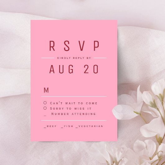 Rosa Rote Moderne Chic Einfache Typografie Hochzei RSVP Karte