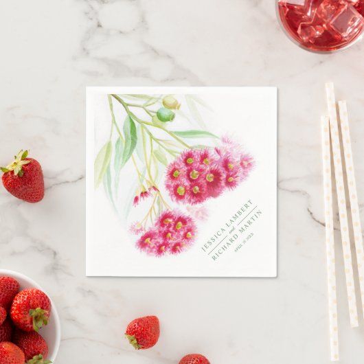 Rosa Rote Muschel-Eukalyptus-Aquarell-Hochzeit Serviette (Beispiel)