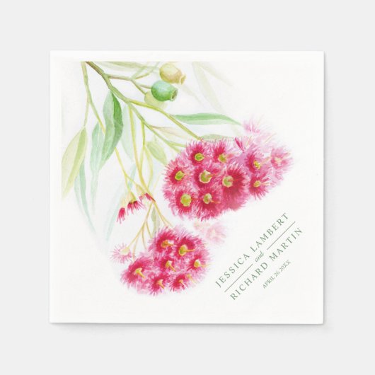 Rosa Rote Muschel-Eukalyptus-Aquarell-Hochzeit Serviette (Vorderseite)