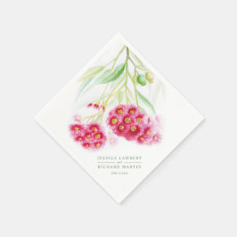 Rosa Rote Muschel-Eukalyptus-Aquarell-Hochzeit Serviette