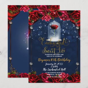Rosa Rote Navy Blau & Gold Sweet 16 Party Einladung