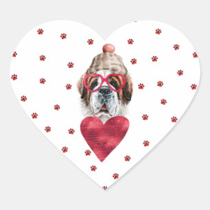 Rosa rote Pfoten Bernhardiner Hund Valentinstag Herz-Aufkleber