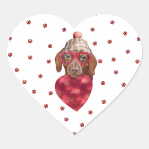 Rosa rote Pfoten brauner Dachshund Hund Valentinst Herz-Aufkleber