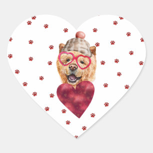 Rosa rote Pfoten Chow Chow Hund Valentinstag Herz-Aufkleber
