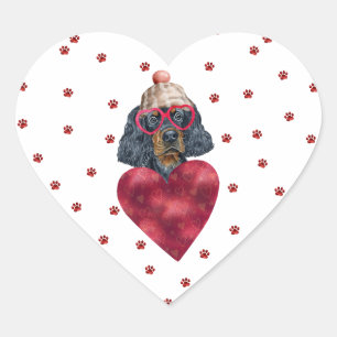 Rosa rote Pfoten Gordon Setter Hund Valentinstag Herz-Aufkleber