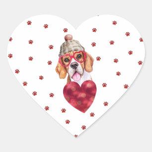 Rosa rote Pfoten Herz Beagle Hund Valentinstag Herz-Aufkleber