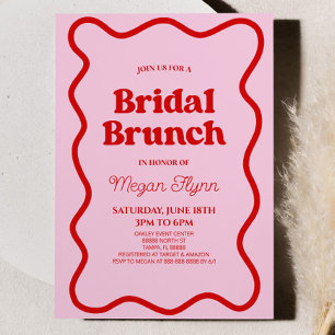 Rosa rote Retro-Welligkeitsrand Brautparty-Brunch Einladung