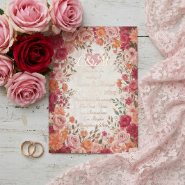 Rosa & Rote Romantische Rosen Hochzeit im Frühling Folieneinladung