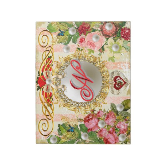 Rosa Rote Rose Blauer Schmetterling Silberperle Da Notizblock (Rotiert)