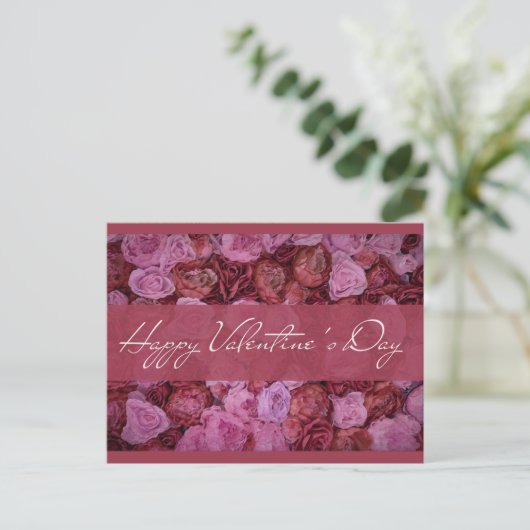 Rosa Rote Rose Floral Happy Valentines Day Postkarte (Stehend Vorderseite)