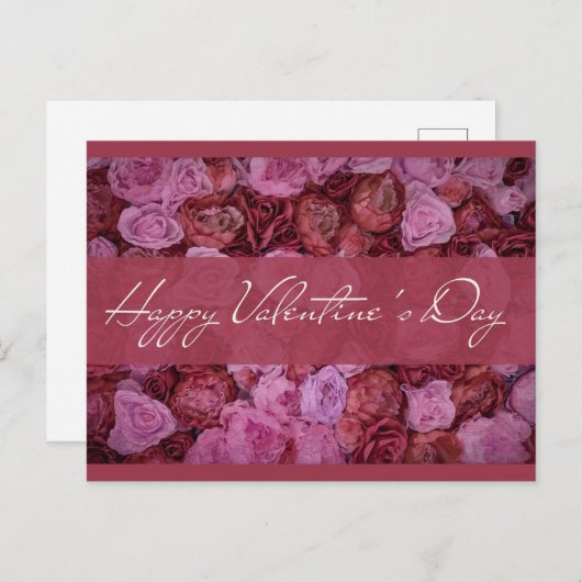 Rosa Rote Rose Floral Happy Valentines Day Postkarte (Vorne/Hinten)