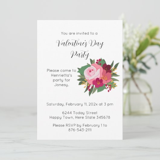 Rosa Rote Rose Valentinstag Party Einladung (Stehend Vorderseite)