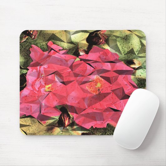 Rosa Rote Rosen Abstrakter kubistischer Futurist Mousepad (Mit Mouse)