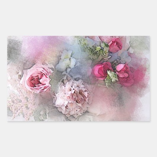 Rosa Rote Rosen Blank Watercolor Art Template Rechteckiger Aufkleber (Vorderseite)