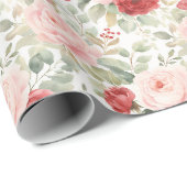 Rosa rote Rosen Blumen Brautdusche Geschenkpapier (Rolleneckpunkt)