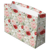 Rosa rote Rosen Blumen-Brautschauer Große Geschenktüte (Rückseite Schrägansicht)
