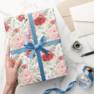 Rosa rote Rosen Blumen Hochzeitsdusche Geschenkpapier