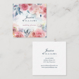 Rosa Rote Rosen Boho Floral Business Card Quadratische Visitenkarte