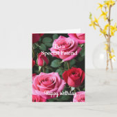 Rosa Rote Rosen für einen besonderen Geburtstag Karte (Gelbe Blume)