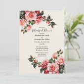 Rosa rote Rosen Hochzeit Probe Abendessen Einladung (Stehend Vorderseite)