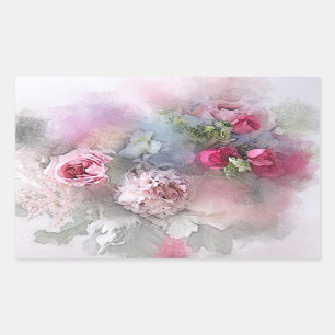 Rosa rote Rosen leere Wasserfarben-Kunstvorlage Rechteckiger Aufkleber