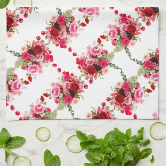 Rosa Rote Rosen Moderne Blumenmuster Farbe Geschirrtuch (Gefaltet)
