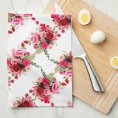 Rosa Rote Rosen Moderne Blumenmuster Farbe Geschirrtuch (Viertel Falte)