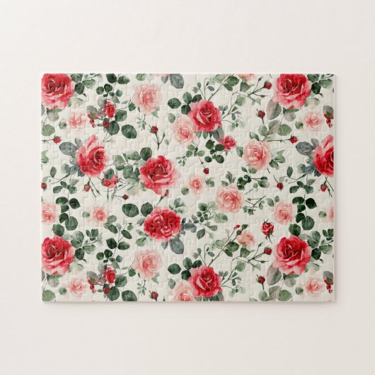 Rosa Rote Rosen Muttertag Puzzle (Horizontal)