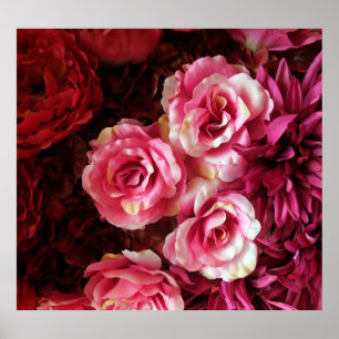 Rosa, rote Rosen: Stoffuntergrund. Poster