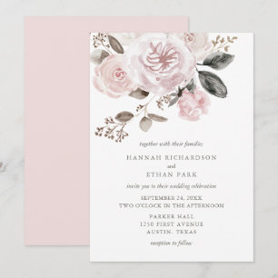Rosa-rote Rosen und Pfingstrosen Aquarell-Hochze Einladung