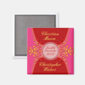 Rosa Rote Satin+Gastgeschenke Hochzeiten Magnet (Vorderseite/Rückseite)