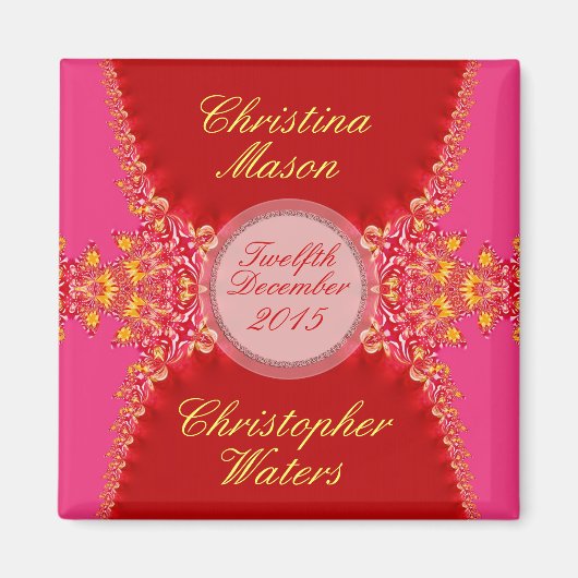 Rosa Rote Satin+Gastgeschenke Hochzeiten Magnet (Vorne)